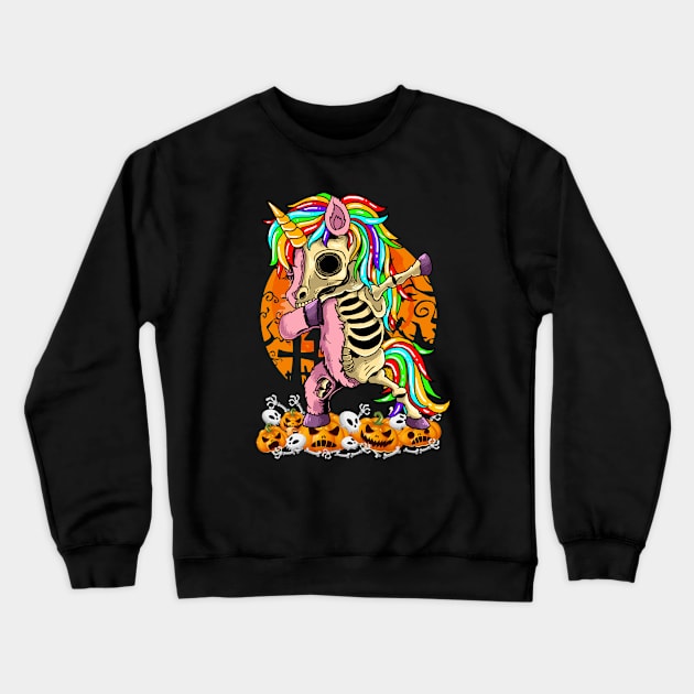 Unicorn Zombie Skeleton Dabbing Pumpkin Scary Halloween Crewneck Sweatshirt by wonderws